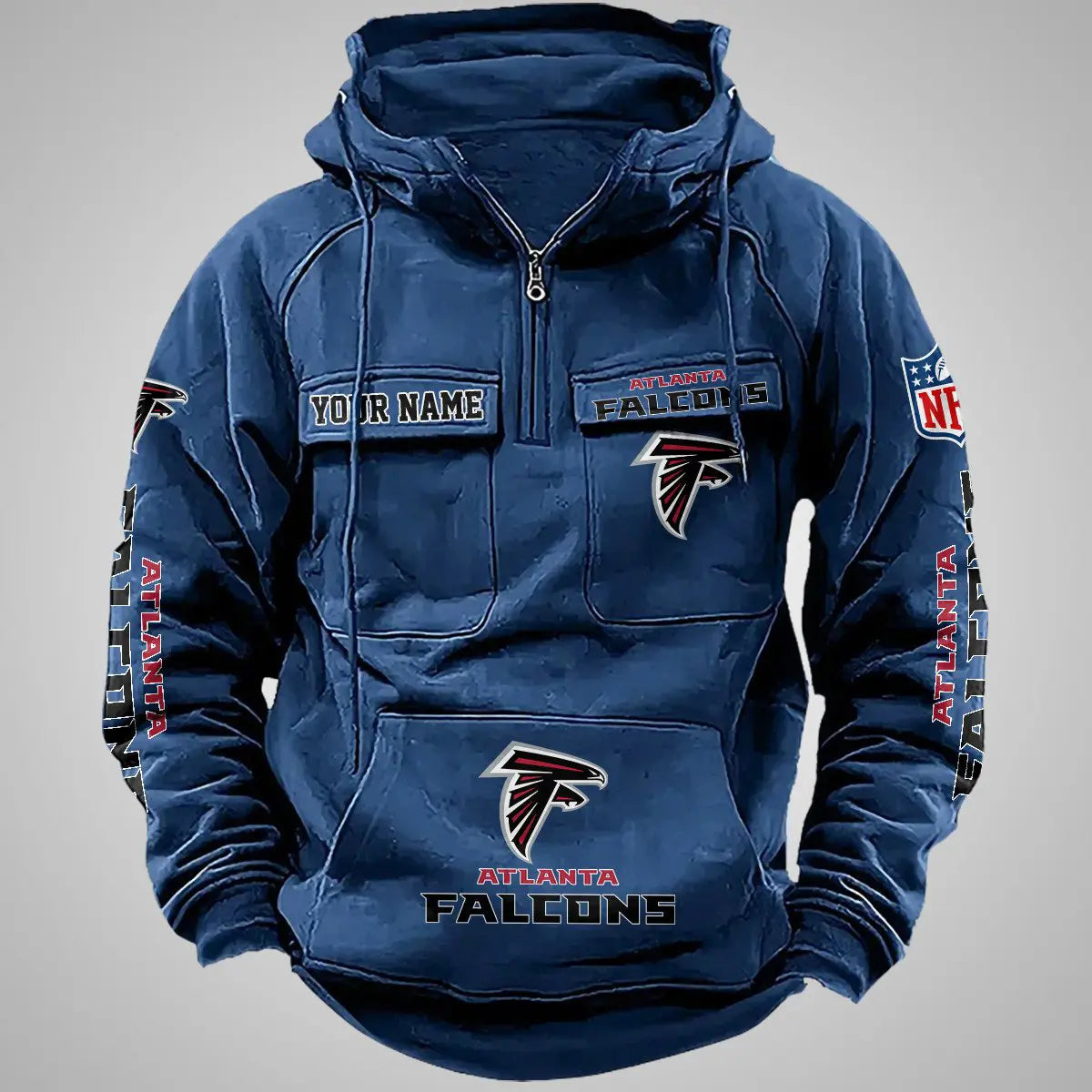 Atlanta Falcons New Personalized Multi-Pockets Zip Hoodie AZBTMZHD000092