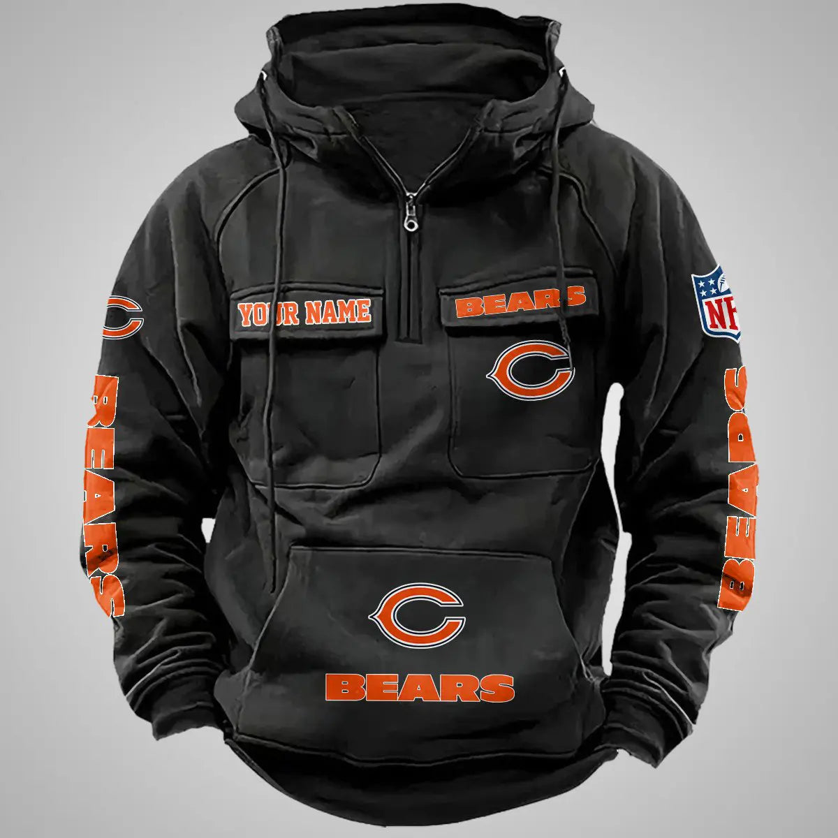 Chicago Bears New Personalized Multi-Pockets Zip Hoodie AZBTMZHD000093