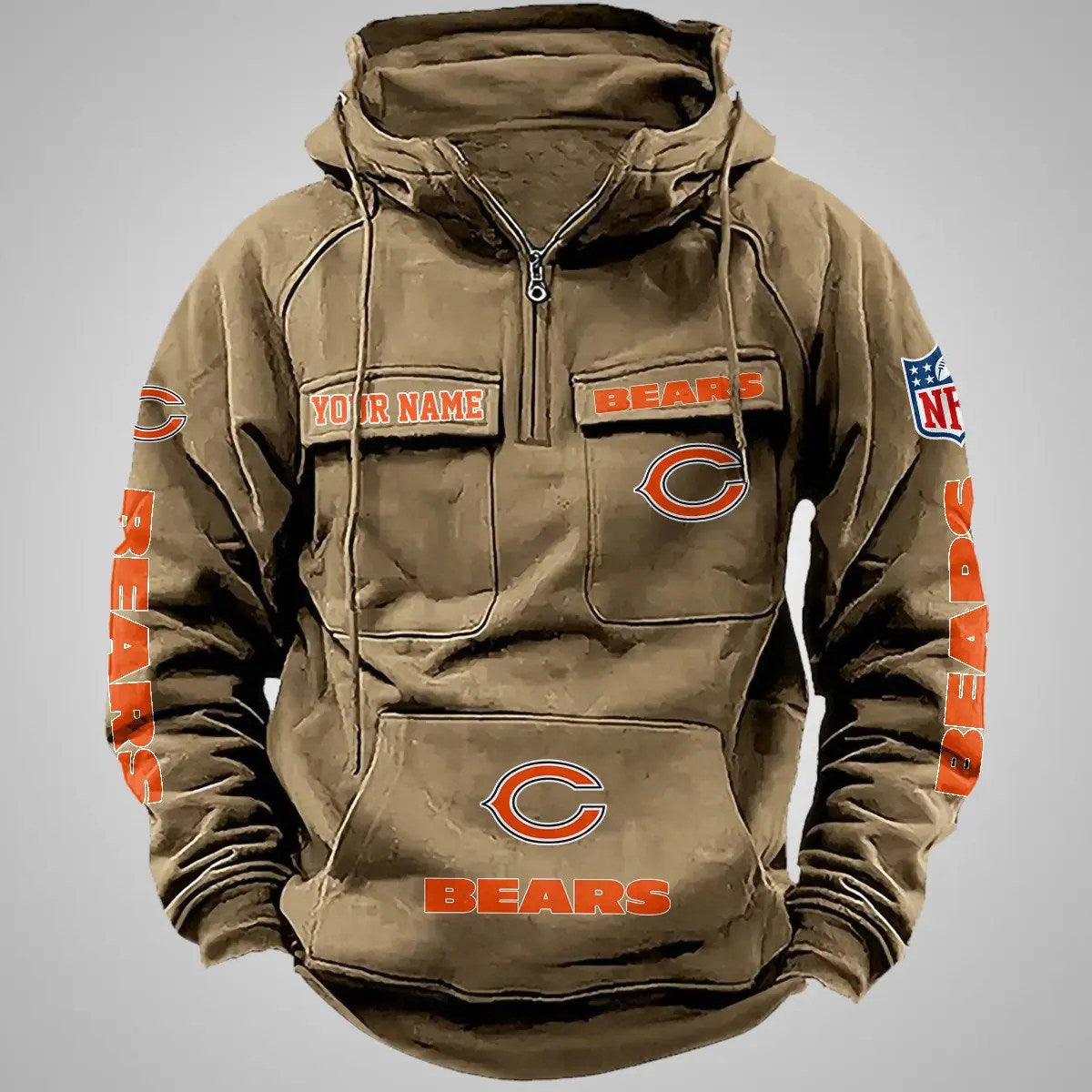 Chicago Bears New Personalized Multi-Pockets Zip Hoodie AZBTMZHD000093