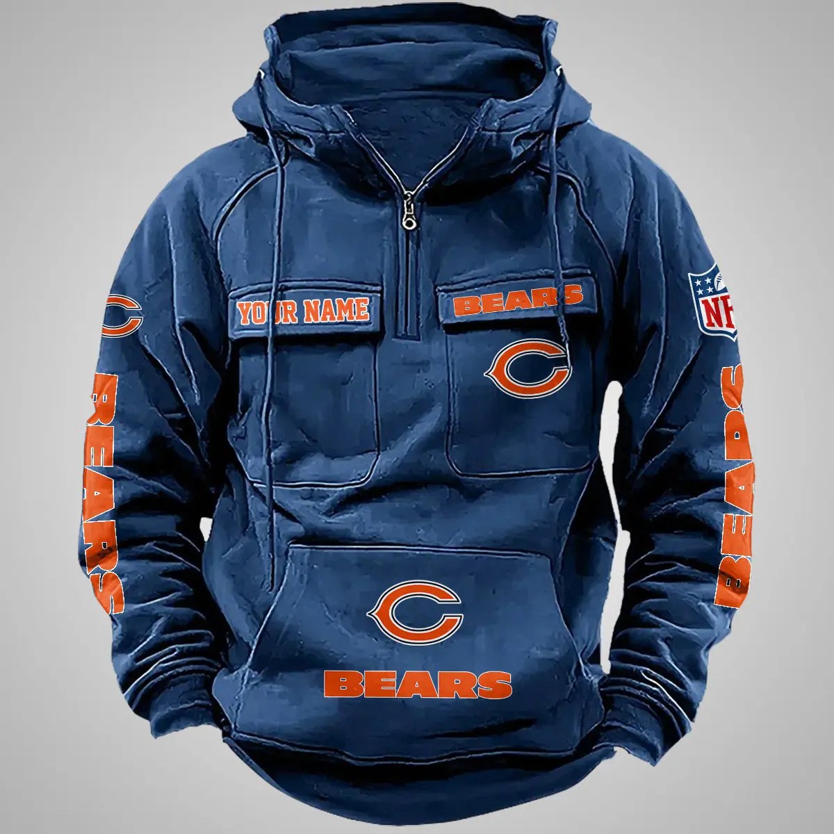 Chicago Bears New Personalized Multi-Pockets Zip Hoodie AZBTMZHD000093