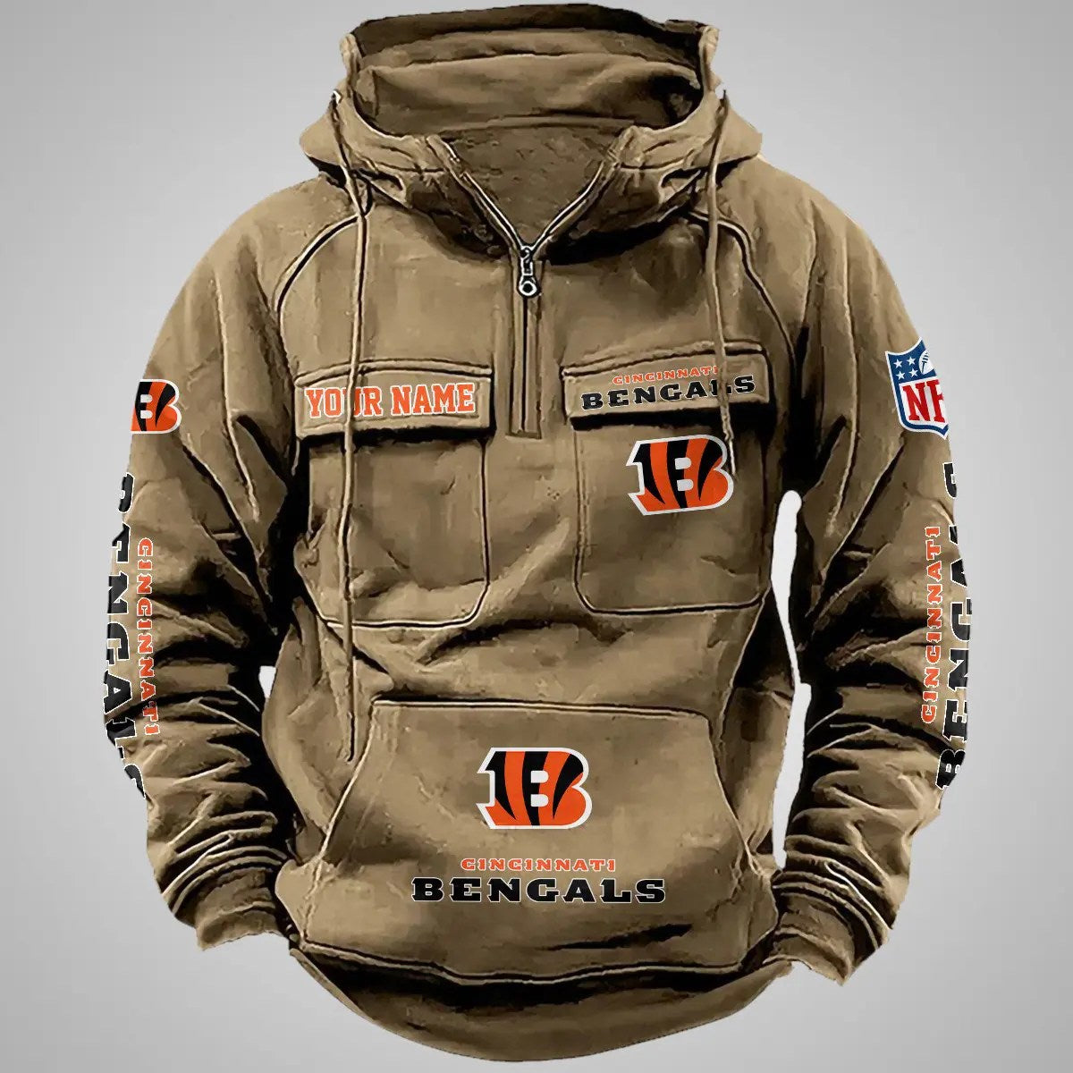 Cincinnati Bengals New Personalized Multi-Pockets Zip Hoodie AZBTMZHD000094