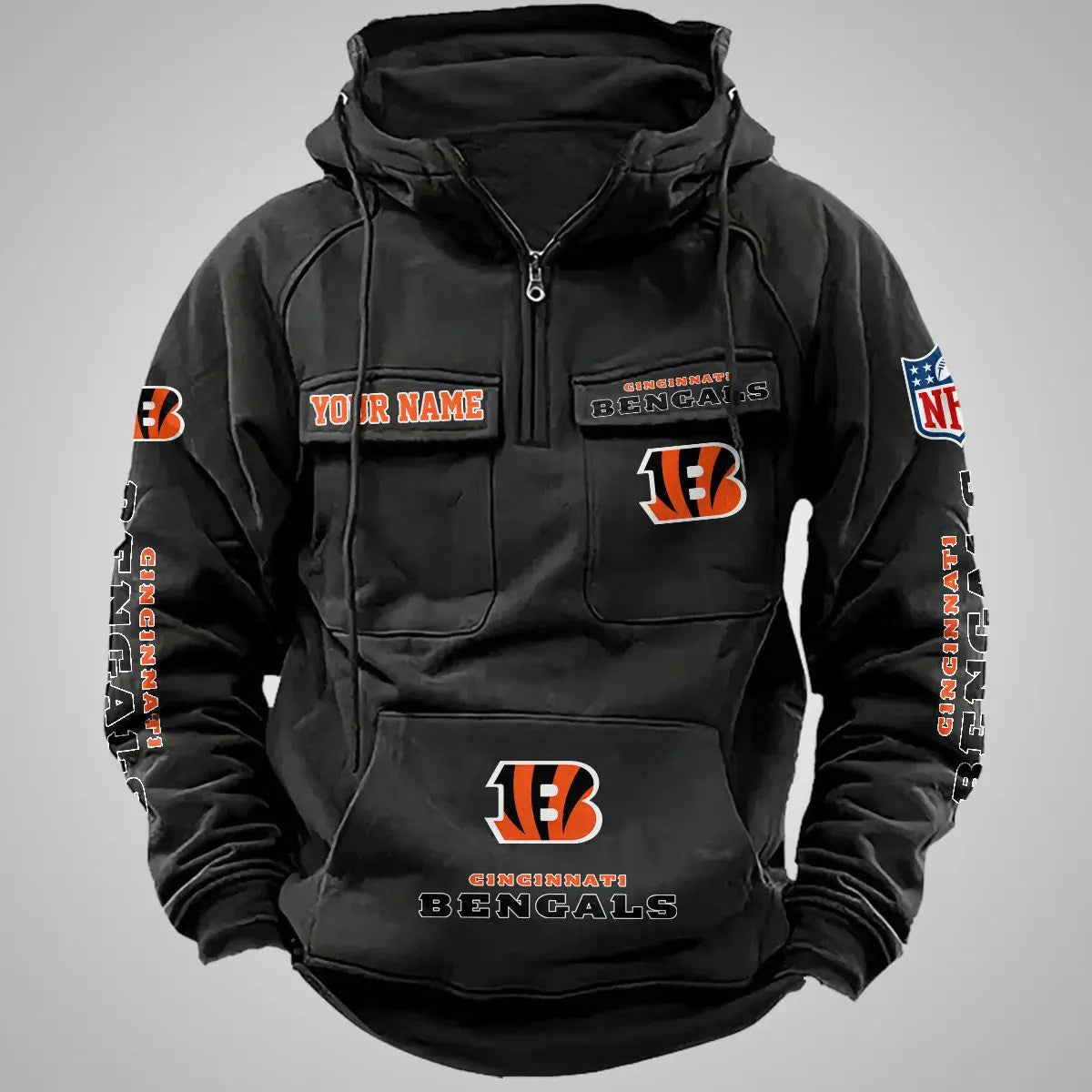 Cincinnati Bengals New Personalized Multi-Pockets Zip Hoodie AZBTMZHD000094