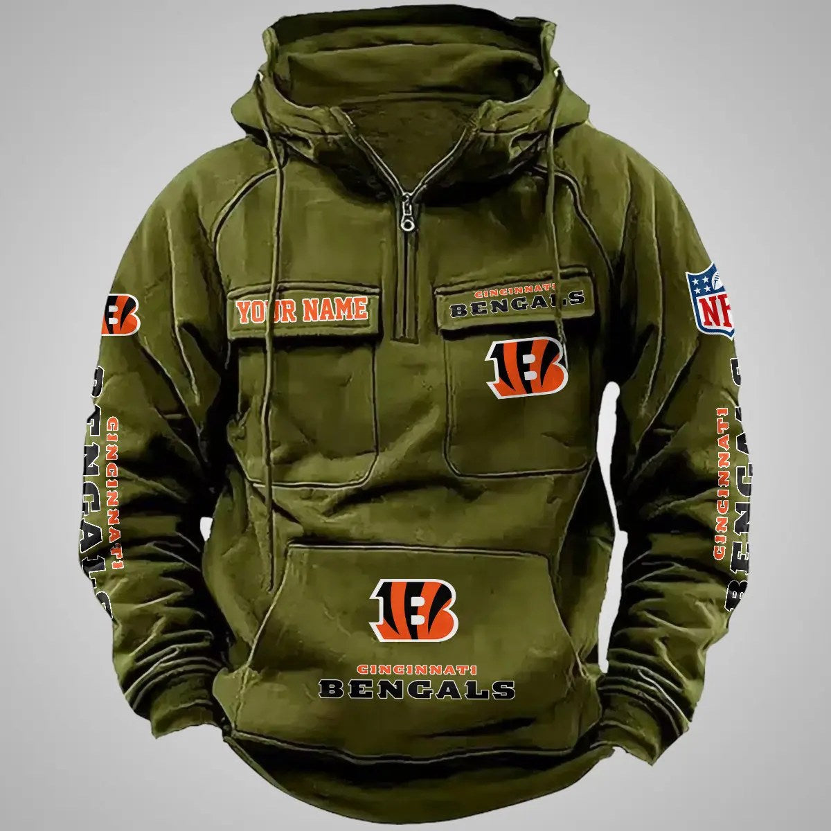 Cincinnati Bengals New Personalized Multi-Pockets Zip Hoodie AZBTMZHD000094