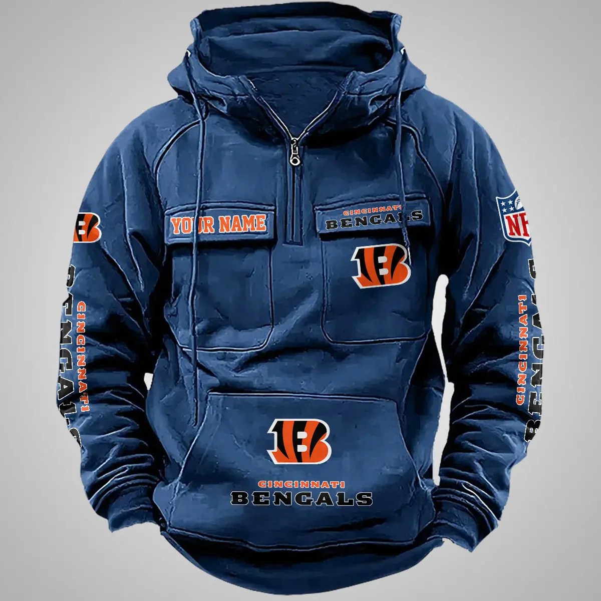 Cincinnati Bengals New Personalized Multi-Pockets Zip Hoodie AZBTMZHD000094