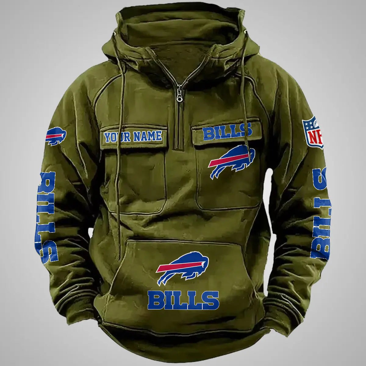 Buffalo Bills New Personalized Multi-Pockets Zip Hoodie AZBTMZHD000095