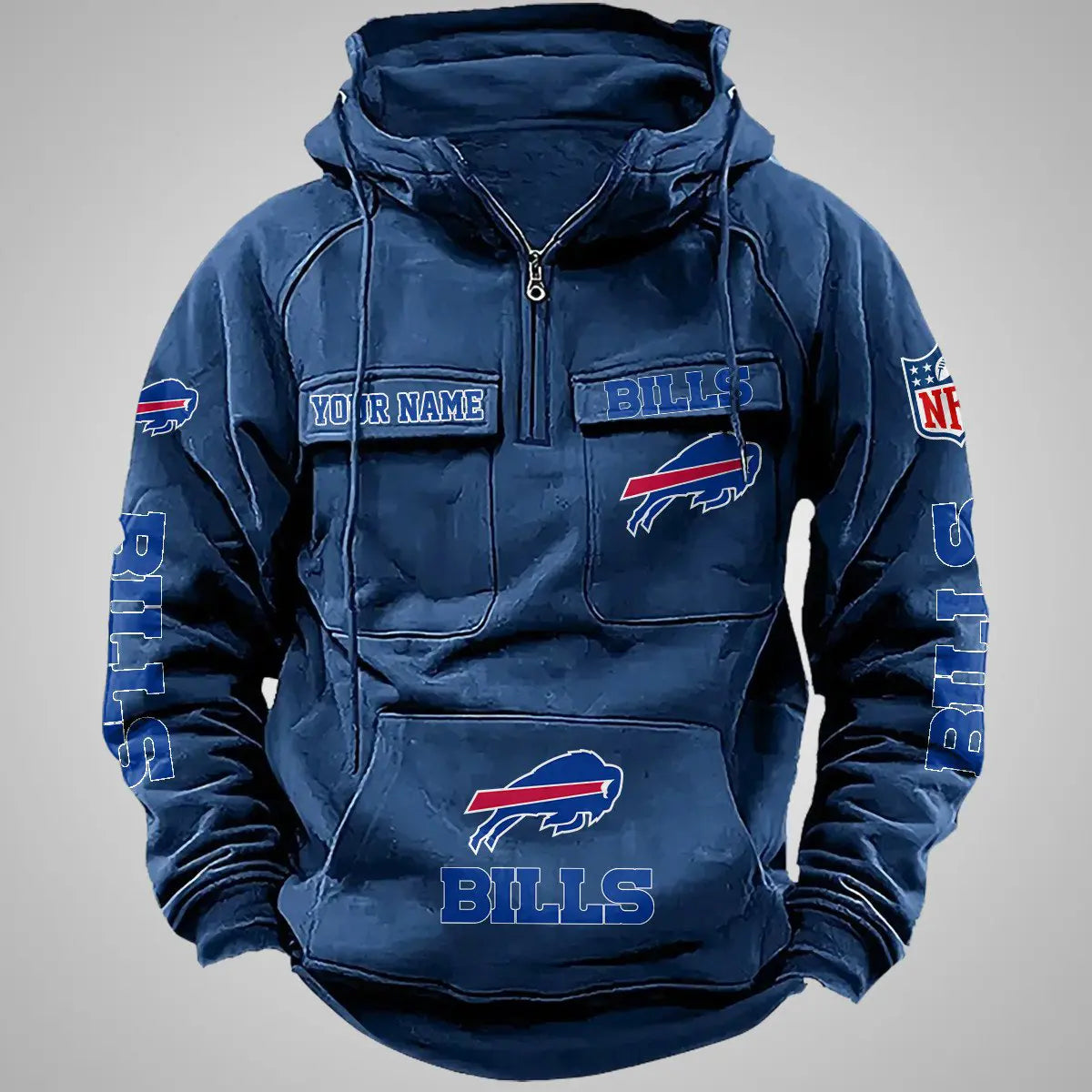 Buffalo Bills New Personalized Multi-Pockets Zip Hoodie AZBTMZHD000095