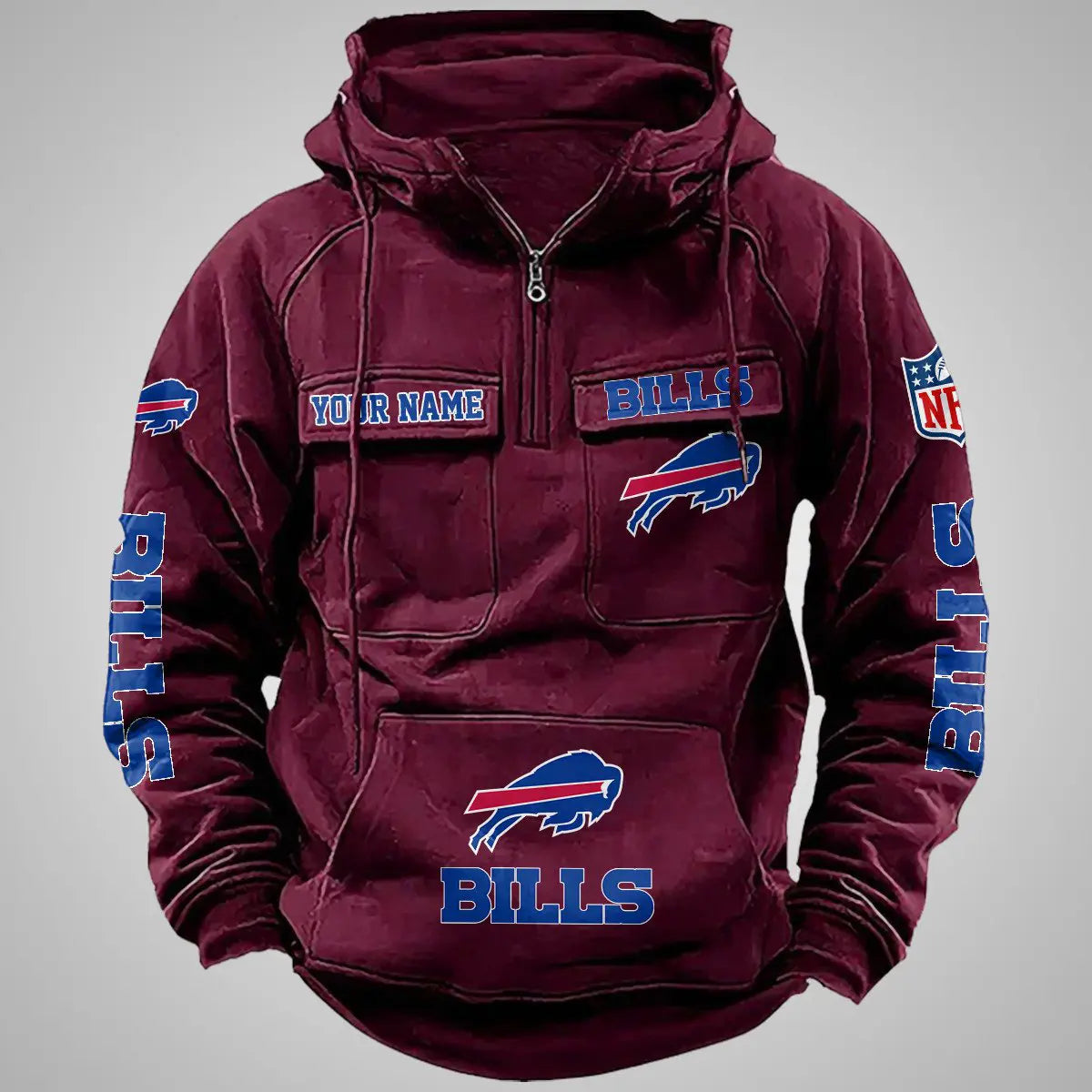 Buffalo Bills New Personalized Multi-Pockets Zip Hoodie AZBTMZHD000095