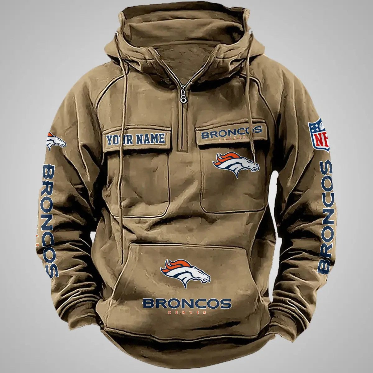 Denver Broncos New Personalized Multi-Pockets Zip Hoodie AZBTMZHD000096
