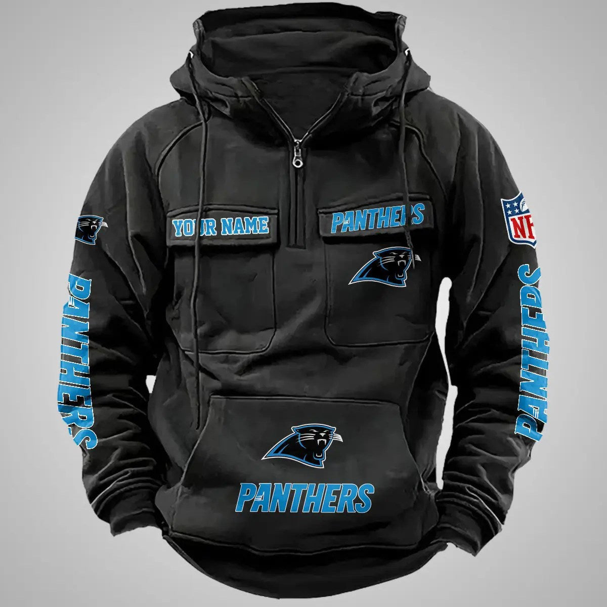 Carolina Panthers New Personalized Multi-Pockets Zip Hoodie AZBTMZHD000097