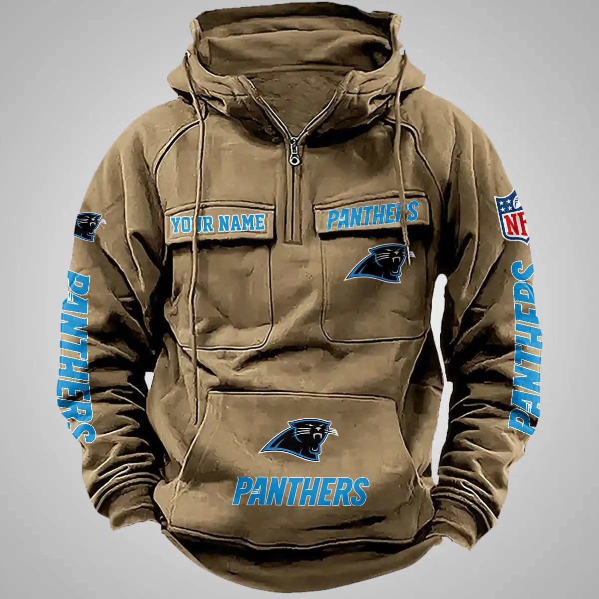 Carolina Panthers New Personalized Multi-Pockets Zip Hoodie AZBTMZHD000097