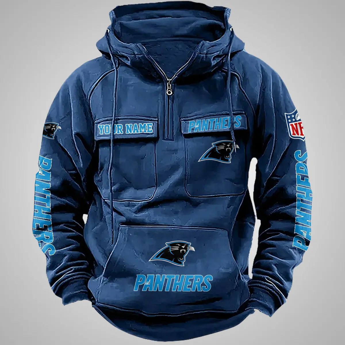 Carolina Panthers New Personalized Multi-Pockets Zip Hoodie AZBTMZHD000097