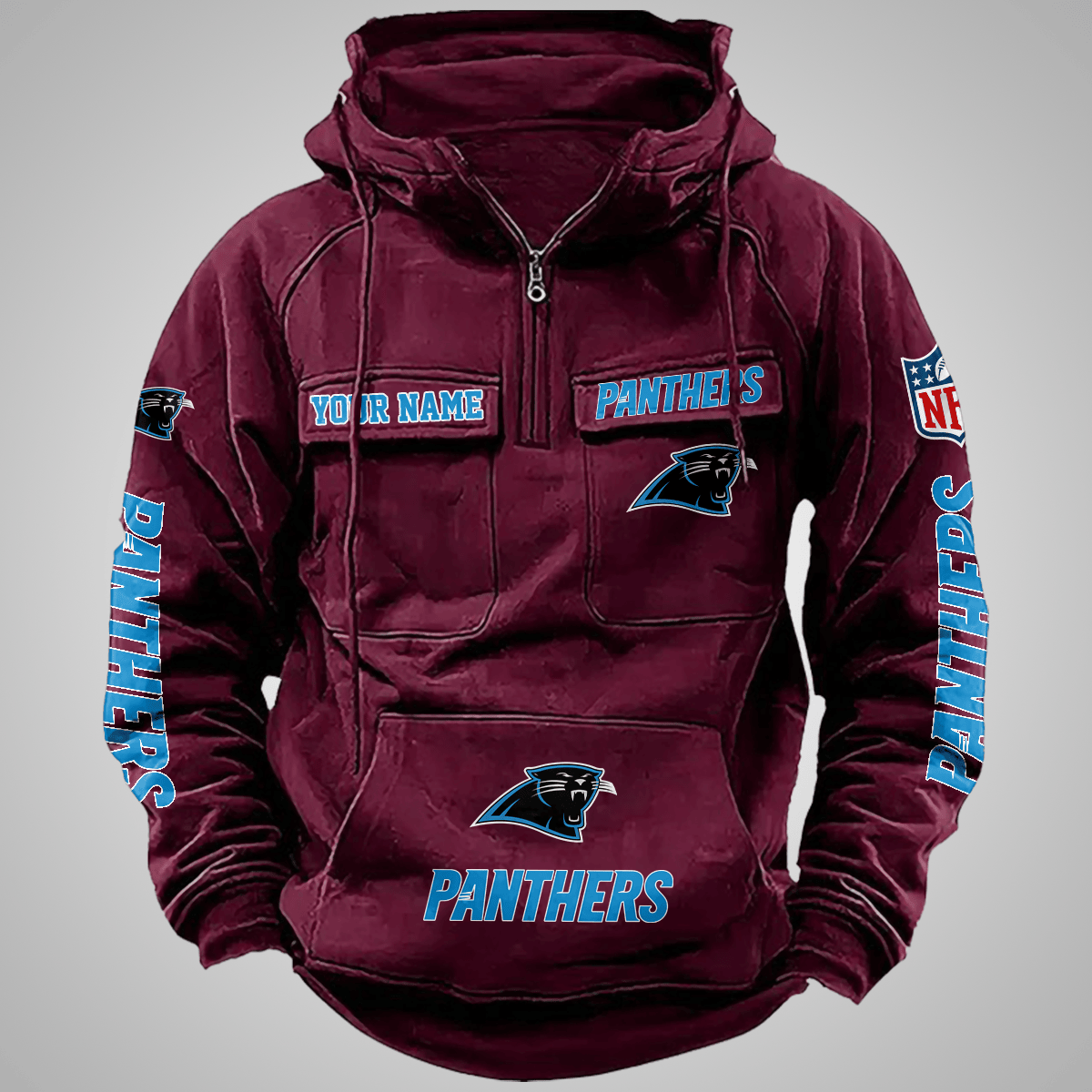 Carolina Panthers New Personalized Multi-Pockets Zip Hoodie AZBTMZHD000097