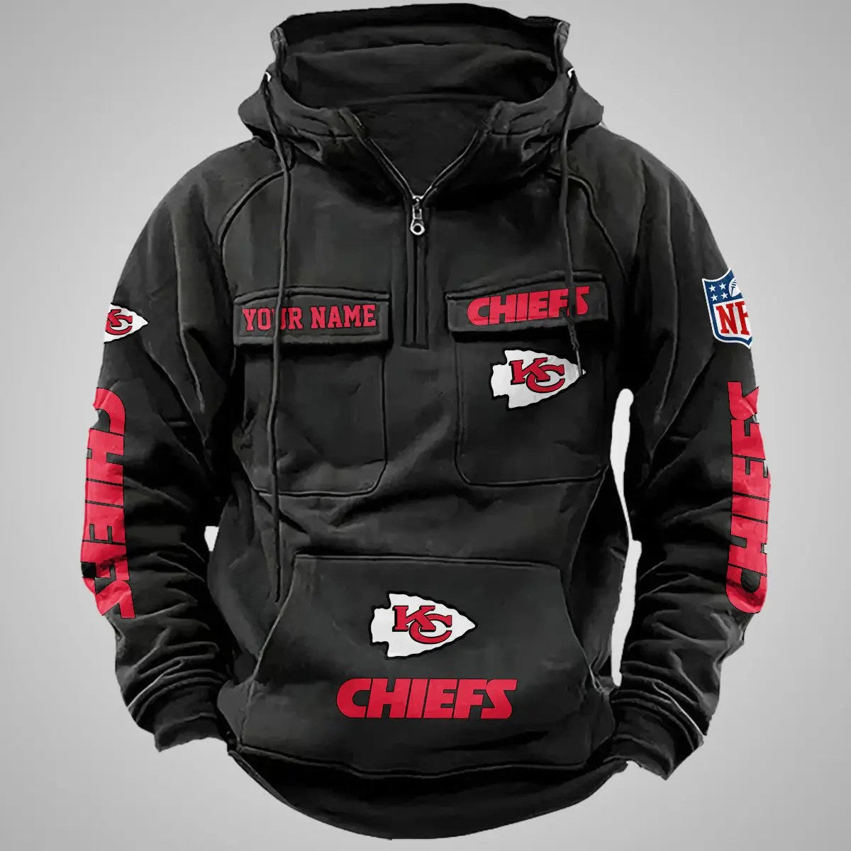 Kansas City Chiefs New Personalized Multi-Pockets Zip Hoodie AZBTMZHD000098