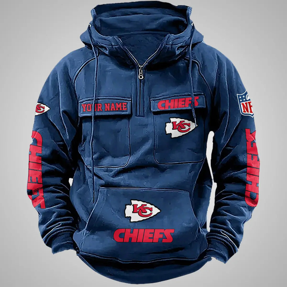 Kansas City Chiefs New Personalized Multi-Pockets Zip Hoodie AZBTMZHD000098