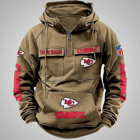 Kansas City Chiefs New Personalized Multi-Pockets Zip Hoodie AZBTMZHD000098