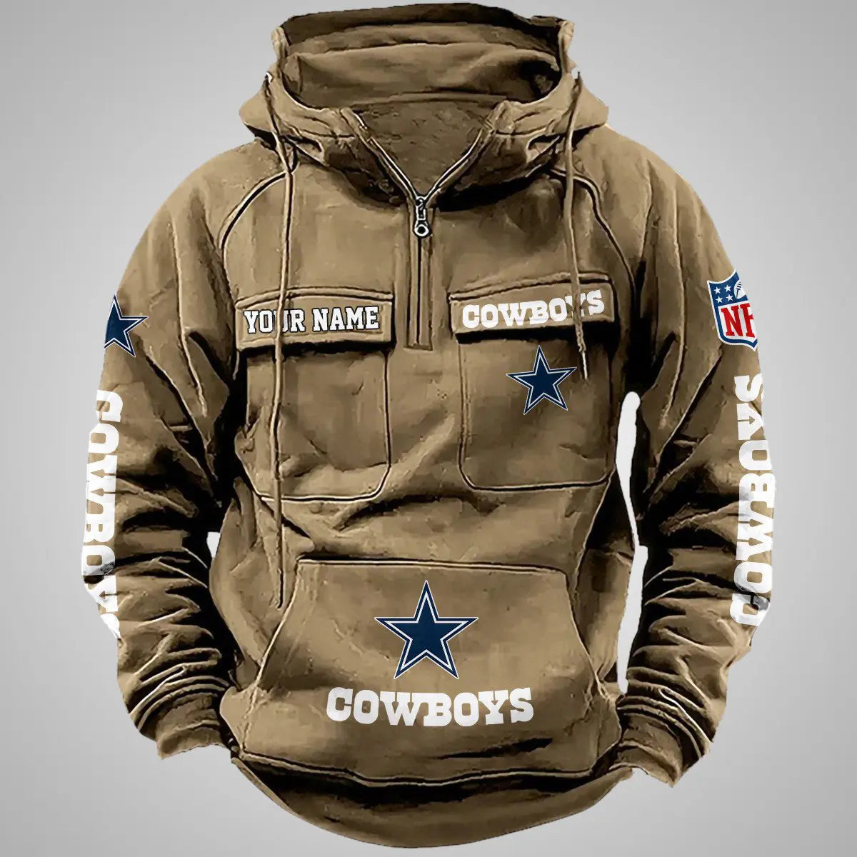 Dallas Cowboys New Personalized Multi-Pockets Zip Hoodie AZBTMZHD000099