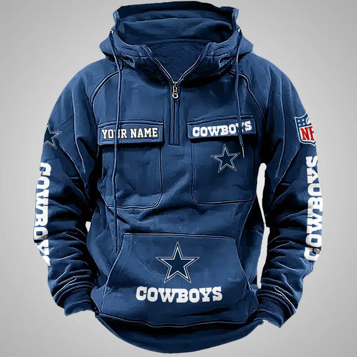 Dallas Cowboys New Personalized Multi-Pockets Zip Hoodie AZBTMZHD000099