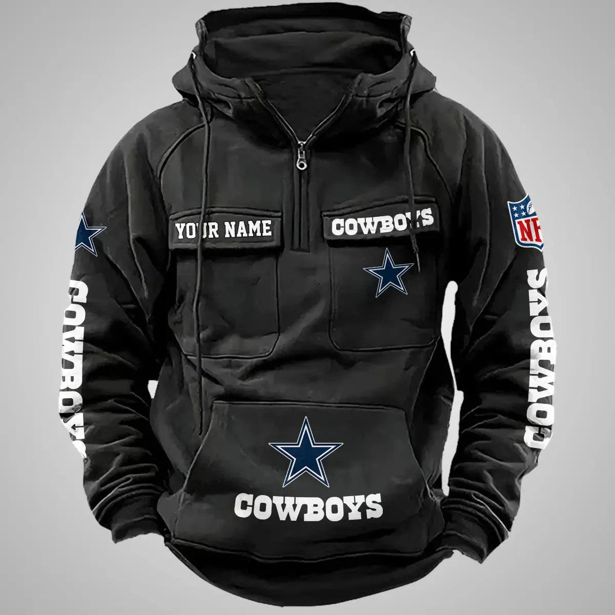 Dallas Cowboys New Personalized Multi-Pockets Zip Hoodie AZBTMZHD000099