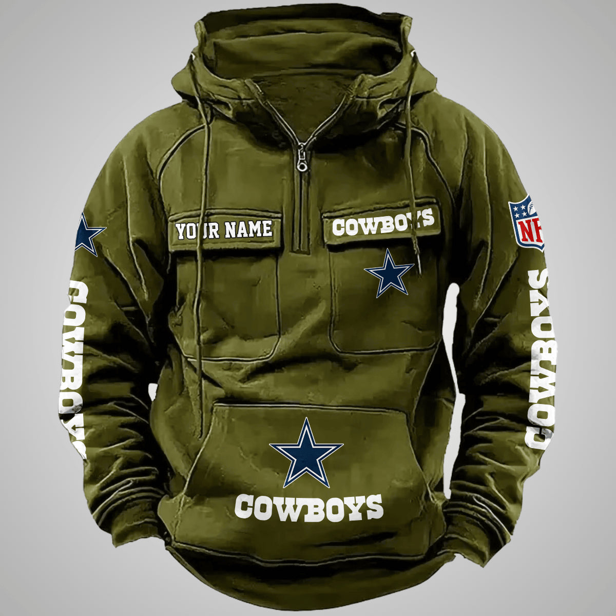 Dallas Cowboys New Personalized Multi-Pockets Zip Hoodie AZBTMZHD000099