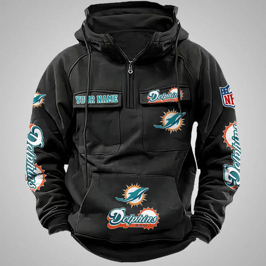 Miami Dolphins New Personalized Multi-Pockets Zip Hoodie AZBTMZHD000100
