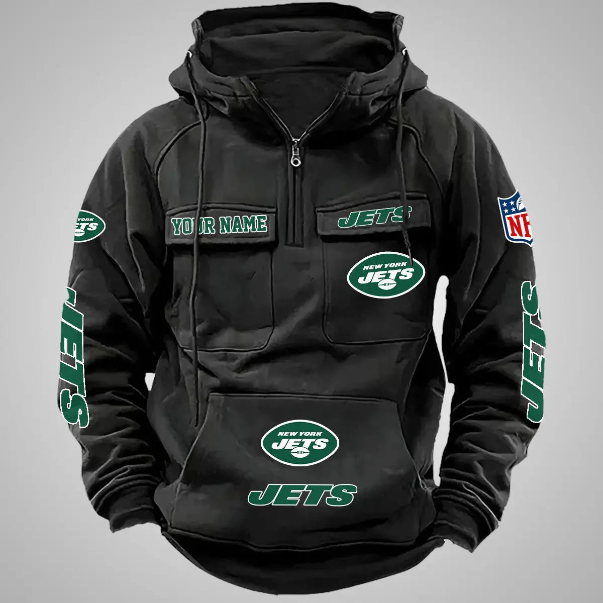 New York Jets New Personalized Multi-Pockets Zip Hoodie AZBTMZHD000101