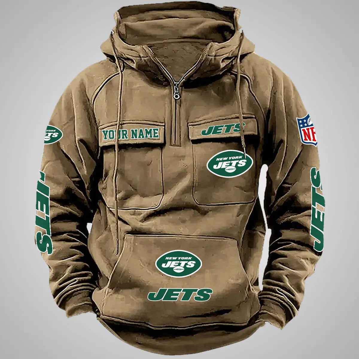 New York Jets New Personalized Multi-Pockets Zip Hoodie AZBTMZHD000101