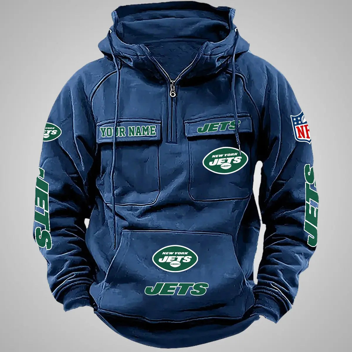New York Jets New Personalized Multi-Pockets Zip Hoodie AZBTMZHD000101