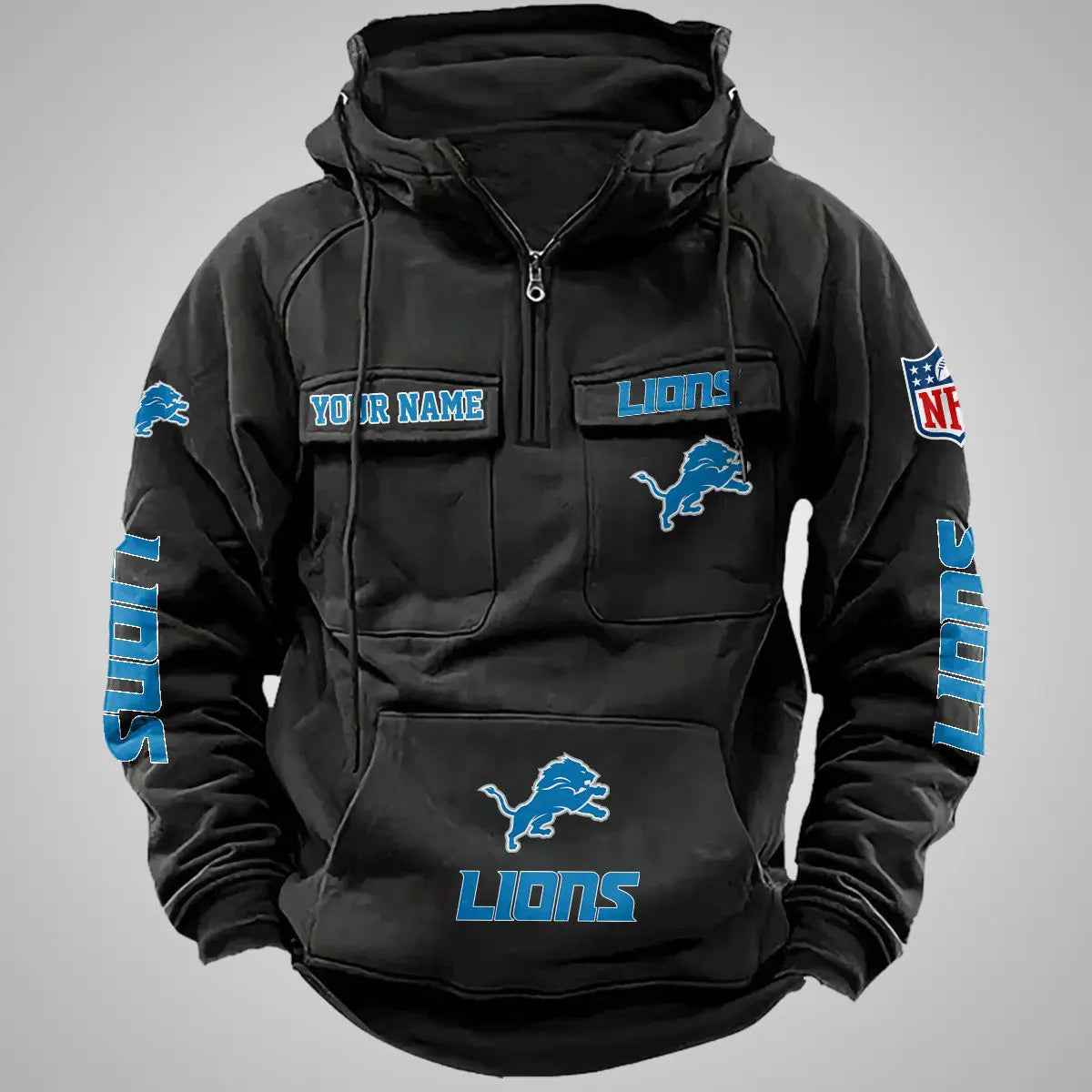 Detroit Lions New Personalized Multi-Pockets Zip Hoodie AZBTMZHD000102