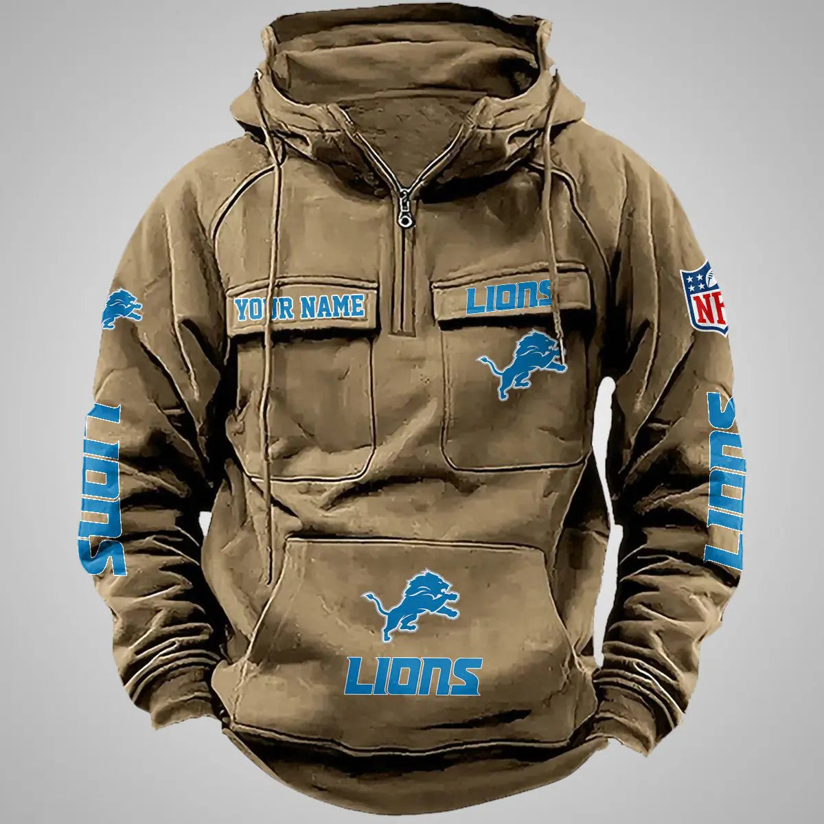 Detroit Lions New Personalized Multi-Pockets Zip Hoodie AZBTMZHD000102