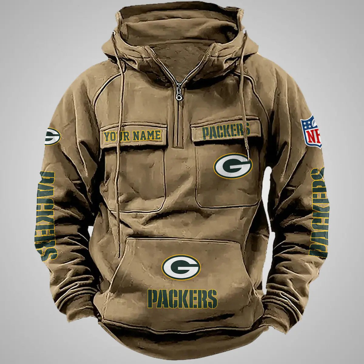 Green Bay Packers New Personalized Multi-Pockets Zip Hoodie AZBTMZHD000085