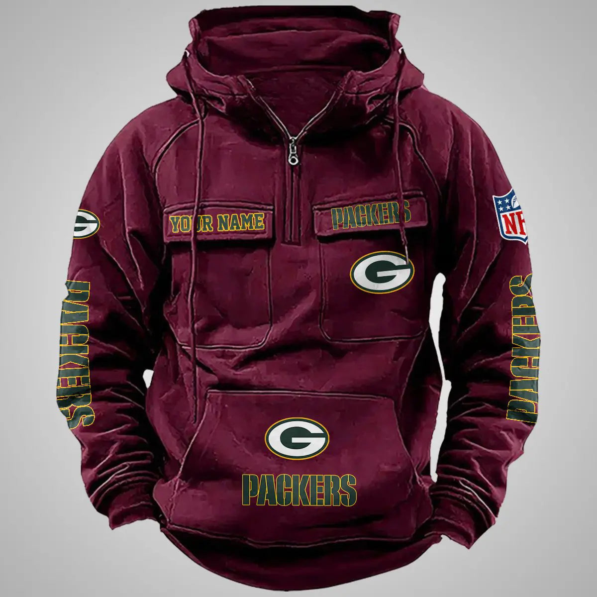 Green Bay Packers New Personalized Multi-Pockets Zip Hoodie AZBTMZHD000085