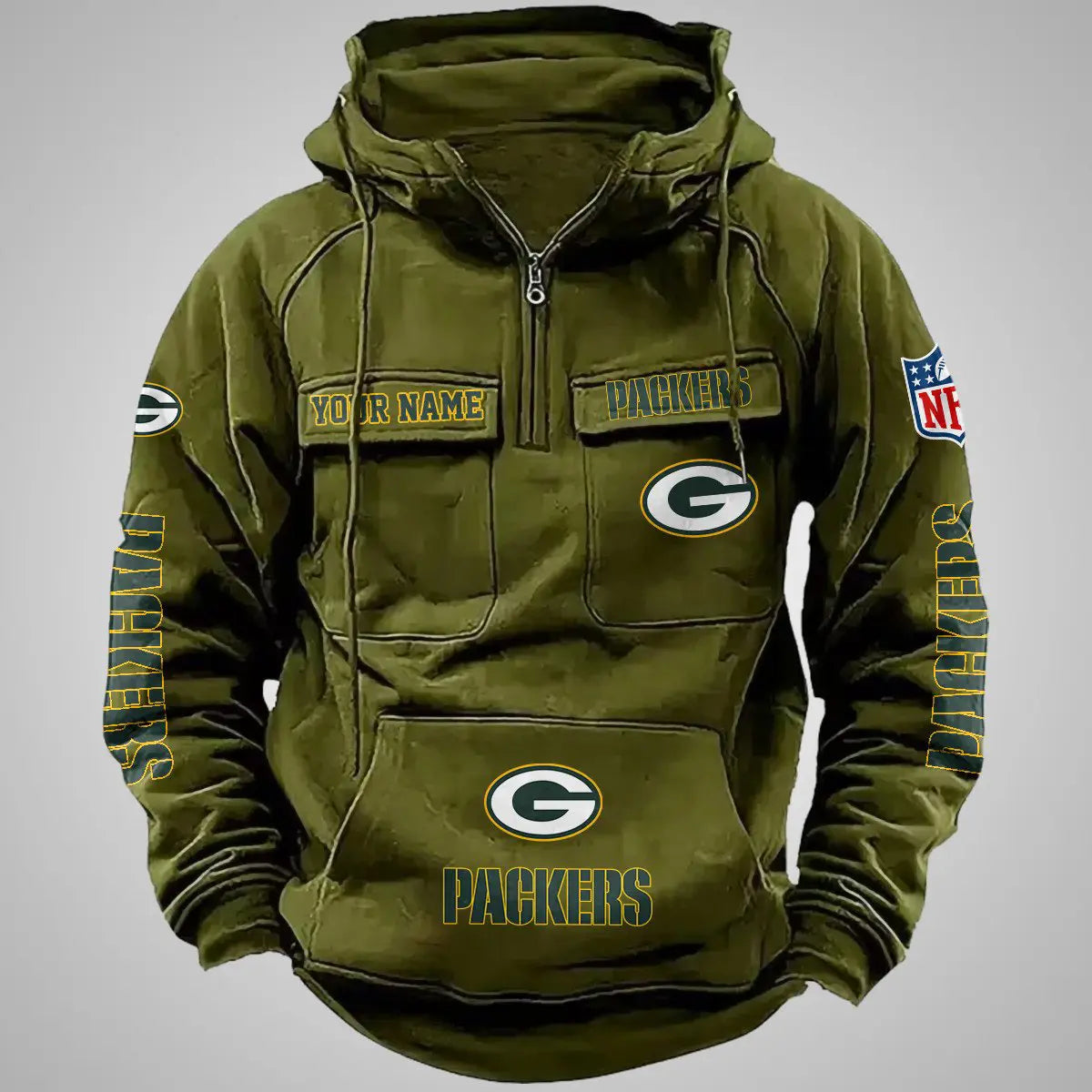 Green Bay Packers New Personalized Multi-Pockets Zip Hoodie AZBTMZHD000085