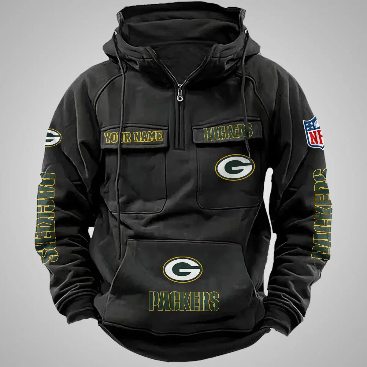 Green Bay Packers New Personalized Multi-Pockets Zip Hoodie AZBTMZHD000085