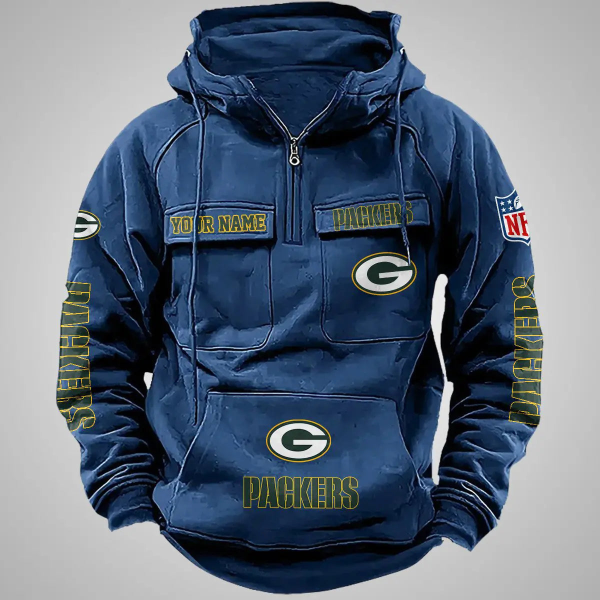 Green Bay Packers New Personalized Multi-Pockets Zip Hoodie AZBTMZHD000085