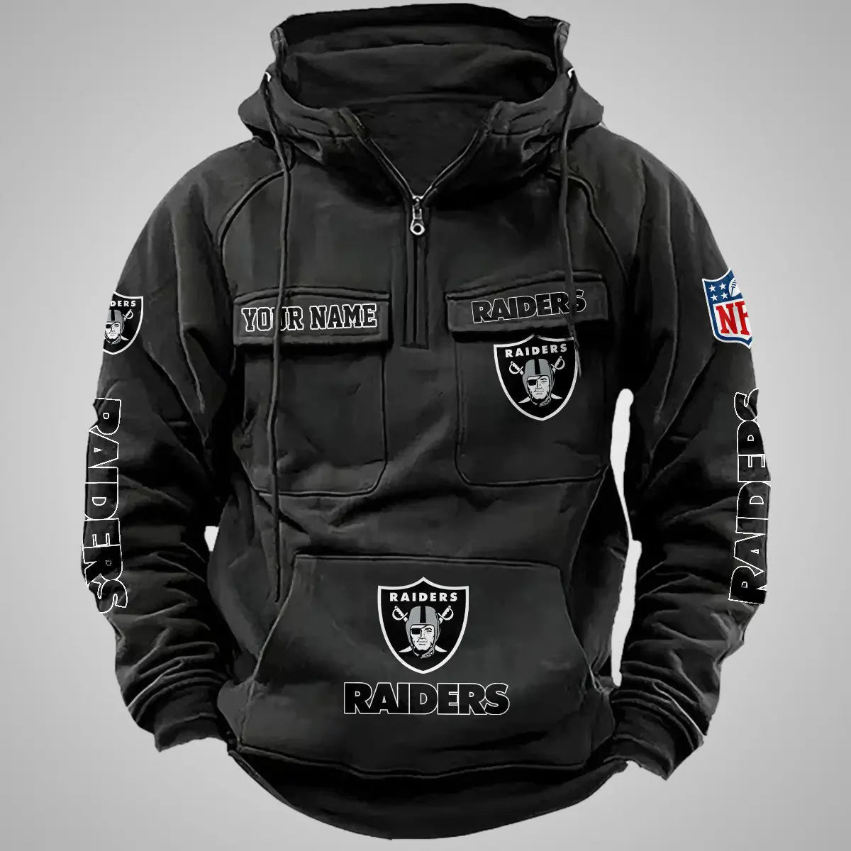 Las Vegas Raiders New Personalized Multi-Pockets Zip Hoodie AZBTMZHD000087