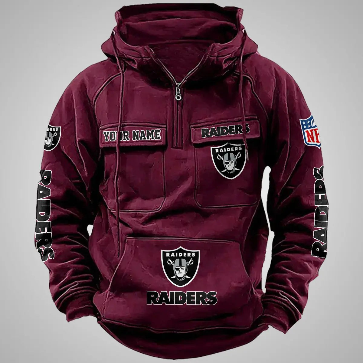 Las Vegas Raiders New Personalized Multi-Pockets Zip Hoodie AZBTMZHD000087