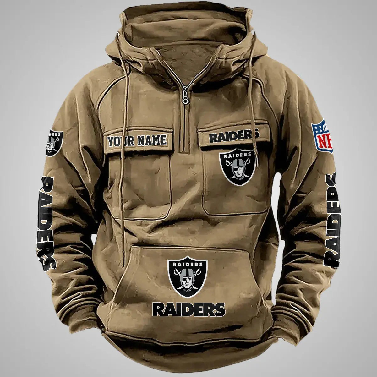 Las Vegas Raiders New Personalized Multi-Pockets Zip Hoodie AZBTMZHD000087