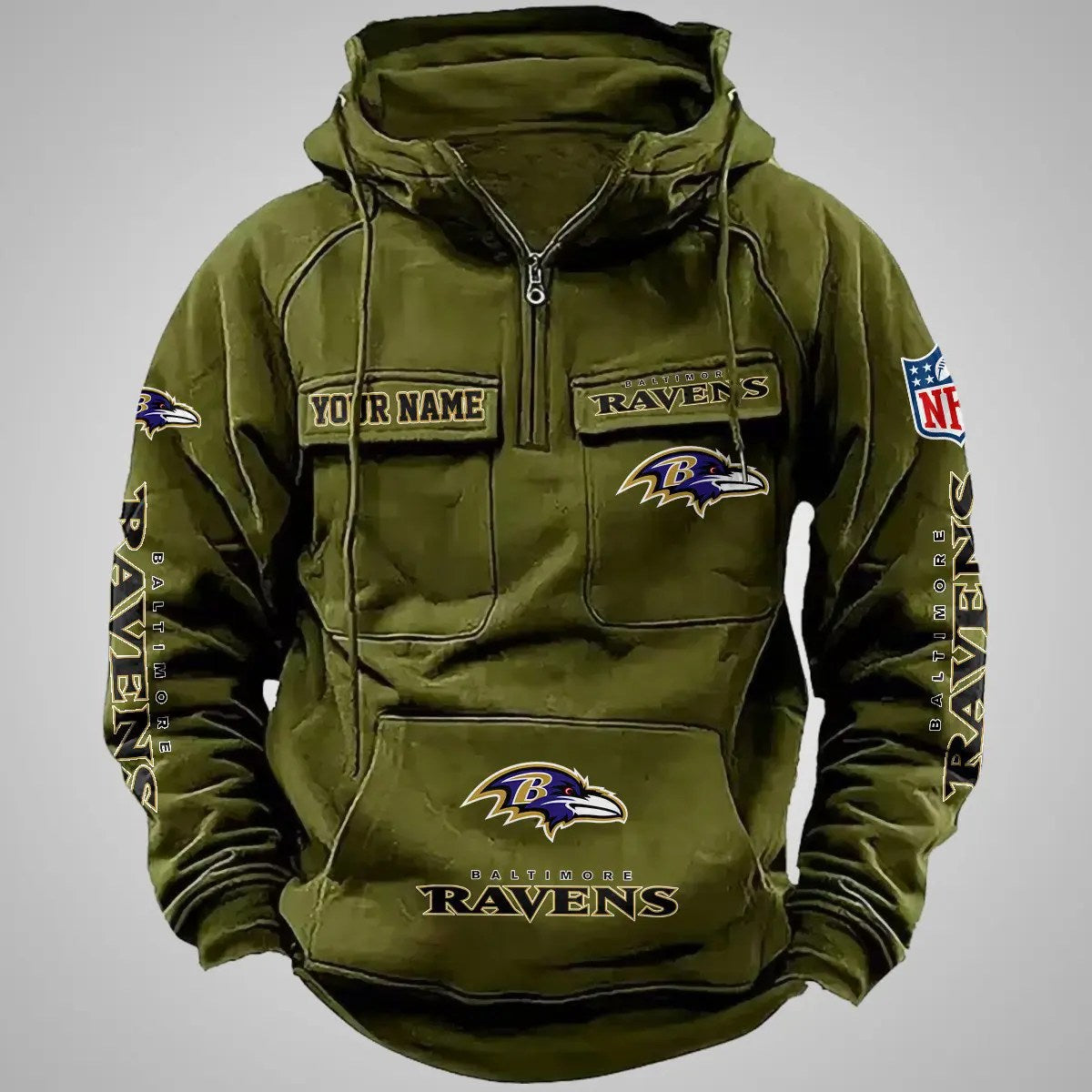 Baltimore Ravens New Personalized Multi-Pockets Zip Hoodie AZBTMZHD000088
