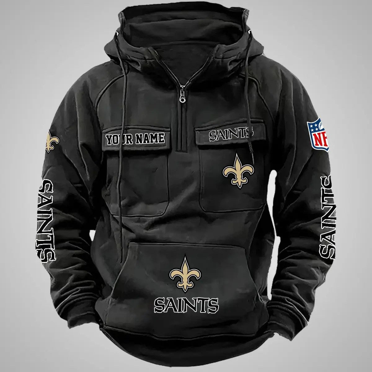 New Orleans Saints New Personalized Multi-Pockets Zip Hoodie AZBTMZHD000089