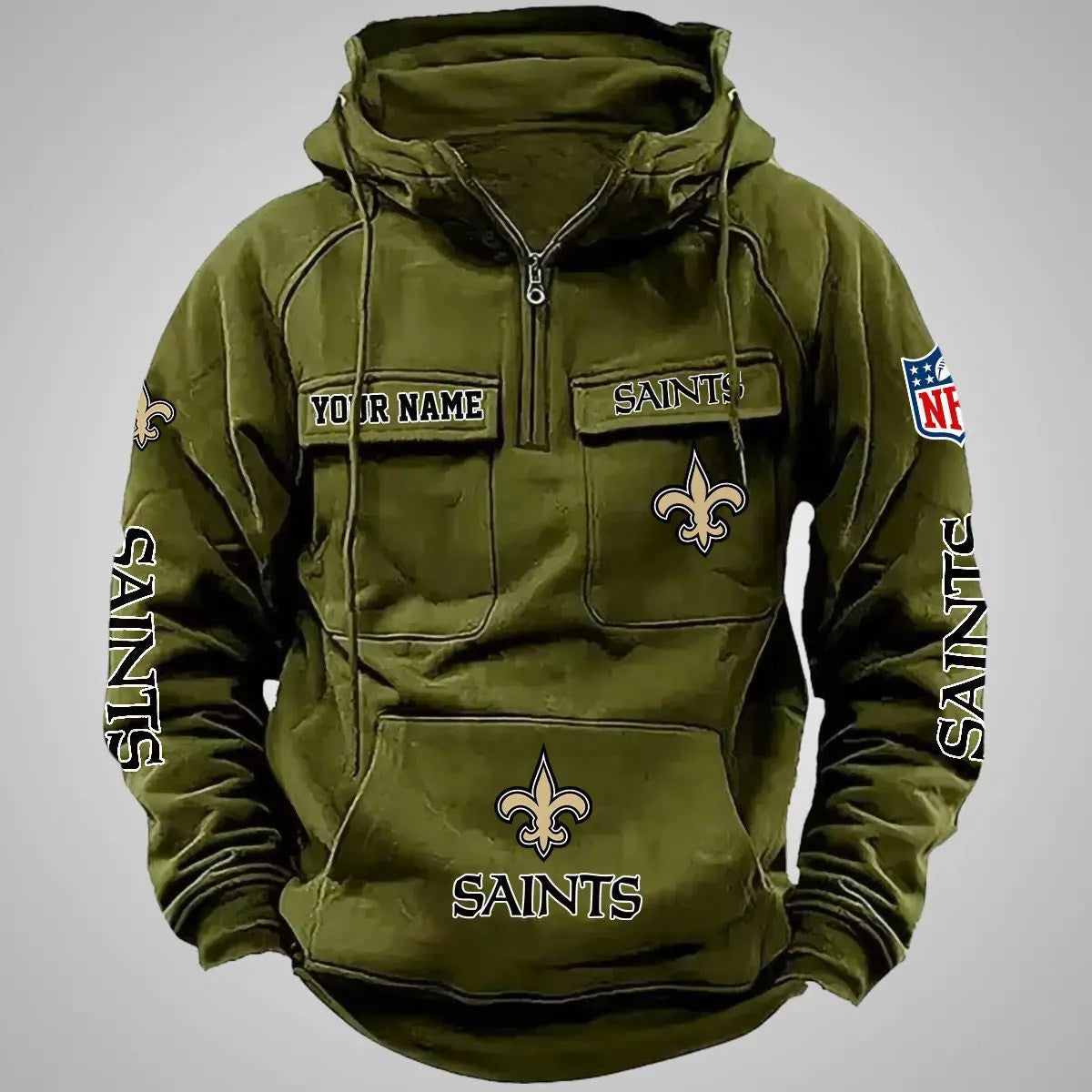 New Orleans Saints New Personalized Multi-Pockets Zip Hoodie AZBTMZHD000089