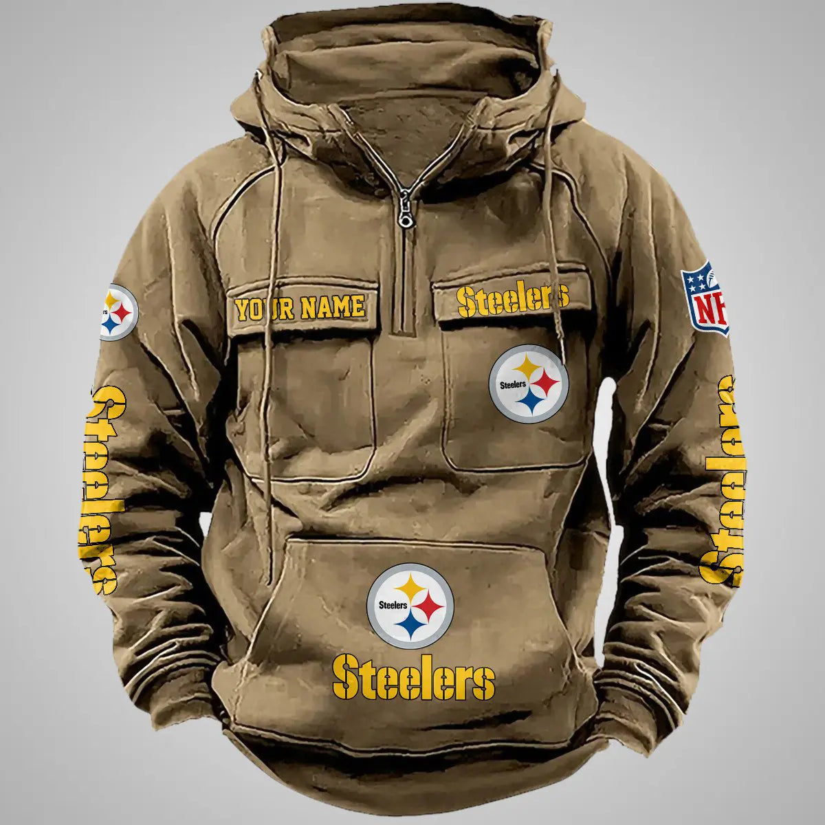 Pittsburgh Steelers New Personalized Multi-Pockets Zip Hoodie AZBTMZHD000090