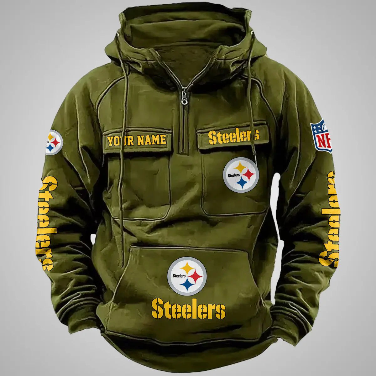 Pittsburgh Steelers New Personalized Multi-Pockets Zip Hoodie AZBTMZHD000090