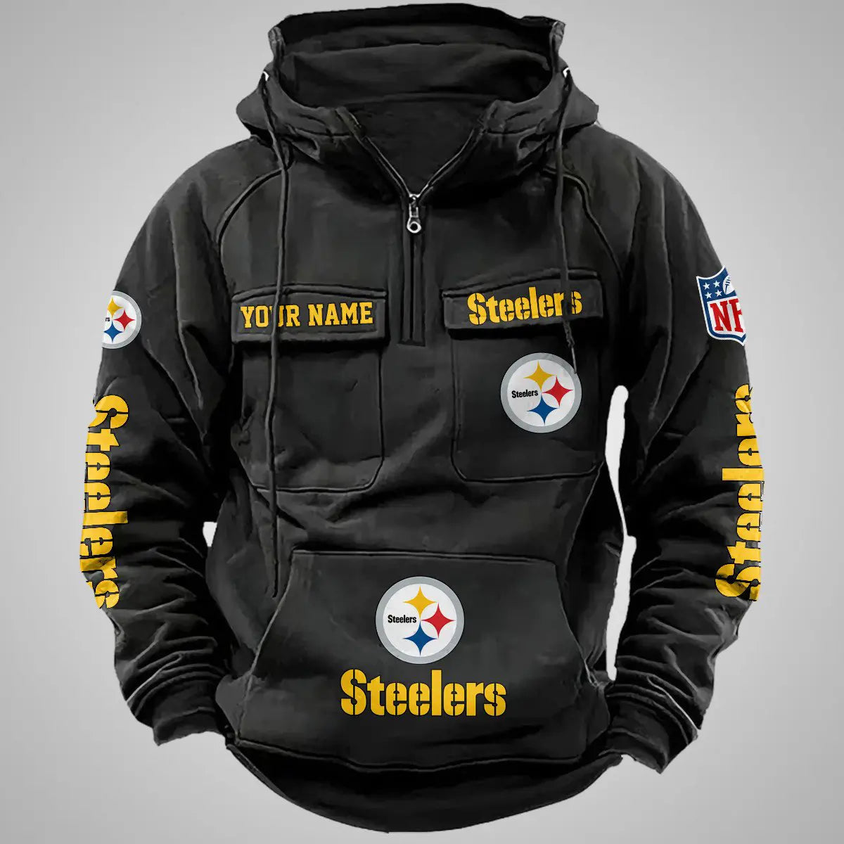 Pittsburgh Steelers New Personalized Multi-Pockets Zip Hoodie AZBTMZHD000090