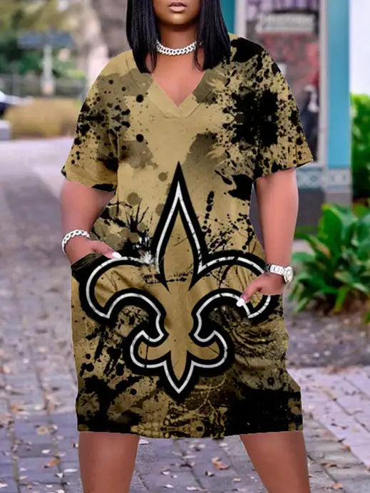 New Orleans Saints V-neck Casual Pocket Dress Limited Edition AZBTVCPD000066