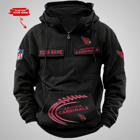 Arizona Cardinals New Personalized Multi-Pockets Zip Hoodie AZBTMZHD000075