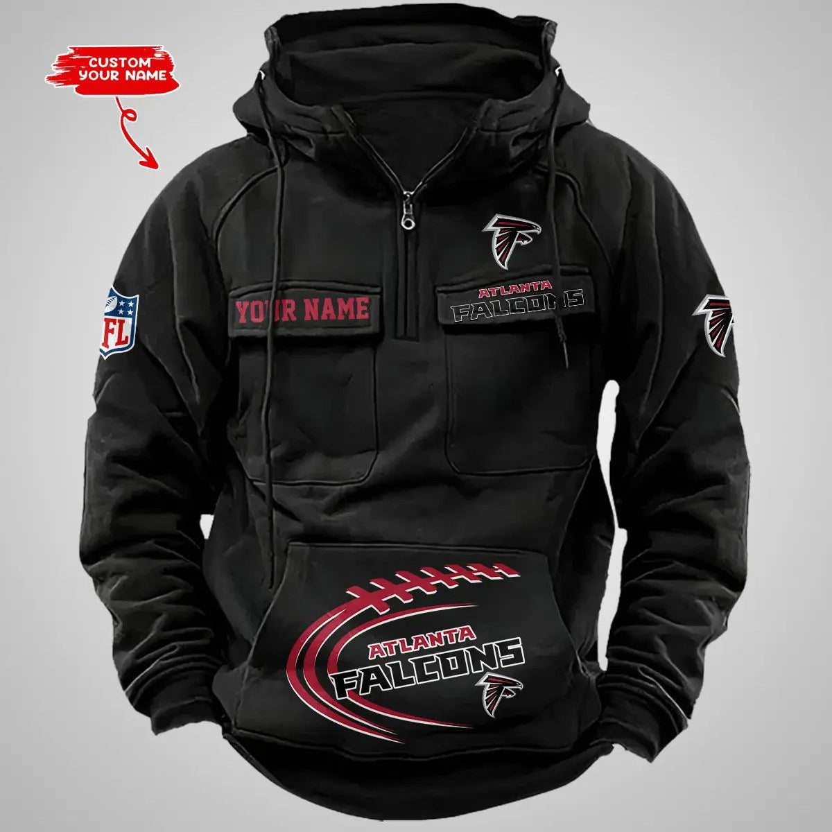 Atlanta Falcons New Personalized Multi-Pockets Zip Hoodie AZBTMZHD000076