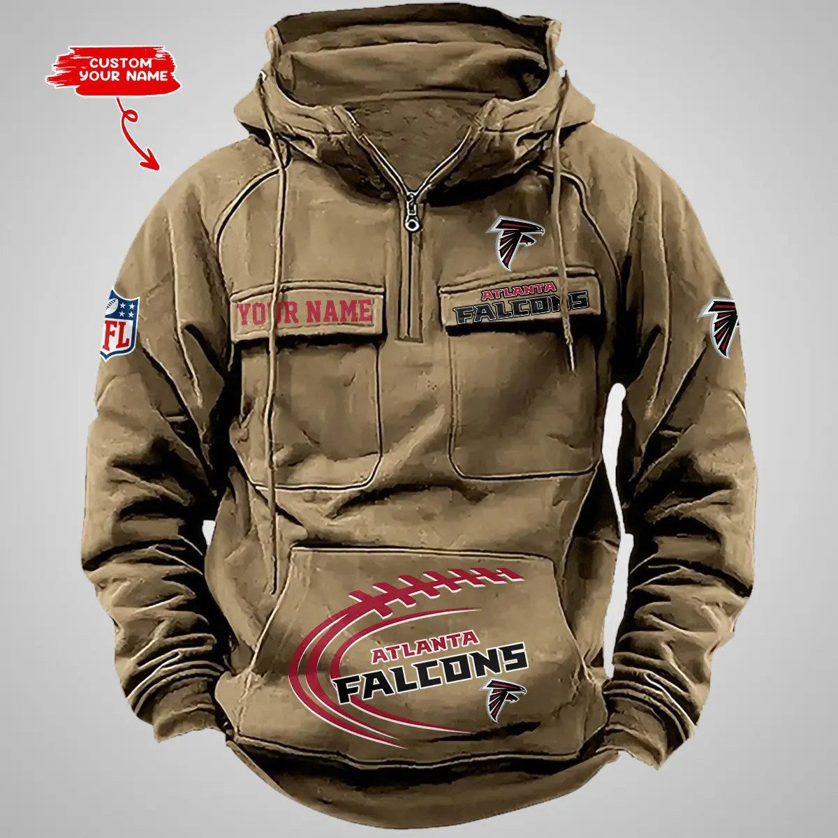 Atlanta Falcons New Personalized Multi-Pockets Zip Hoodie AZBTMZHD000076