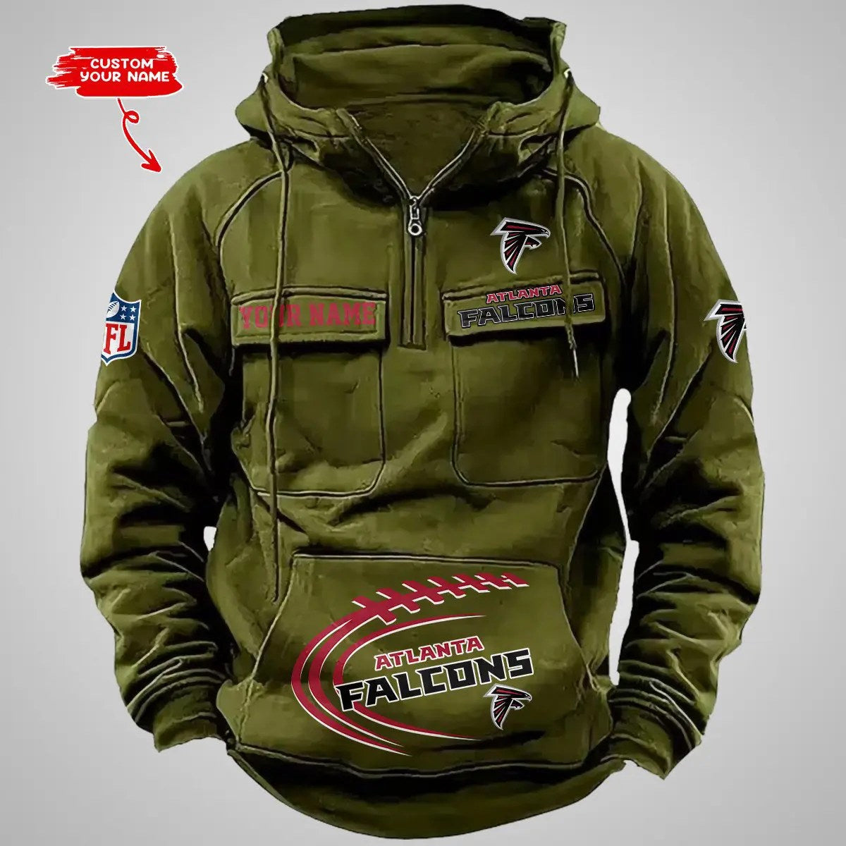 Atlanta Falcons New Personalized Multi-Pockets Zip Hoodie AZBTMZHD000076