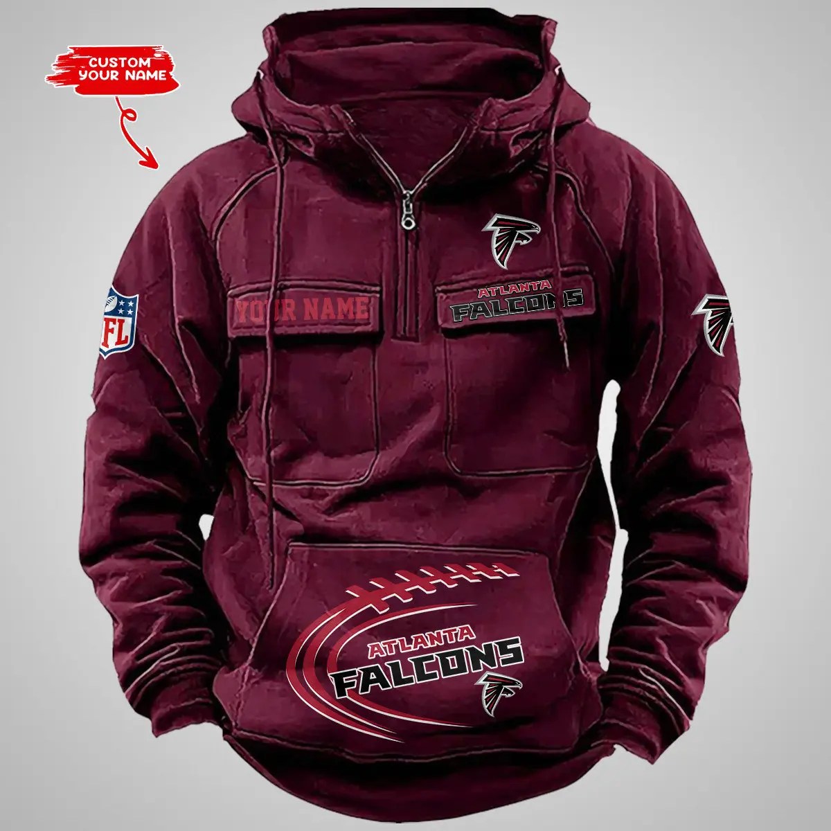 Atlanta Falcons New Personalized Multi-Pockets Zip Hoodie AZBTMZHD000076
