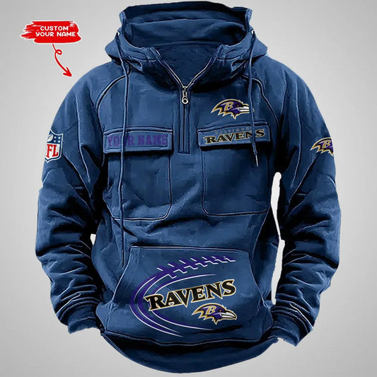 Baltimore Ravens New Personalized Multi-Pockets Zip Hoodie AZBTMZHD000078